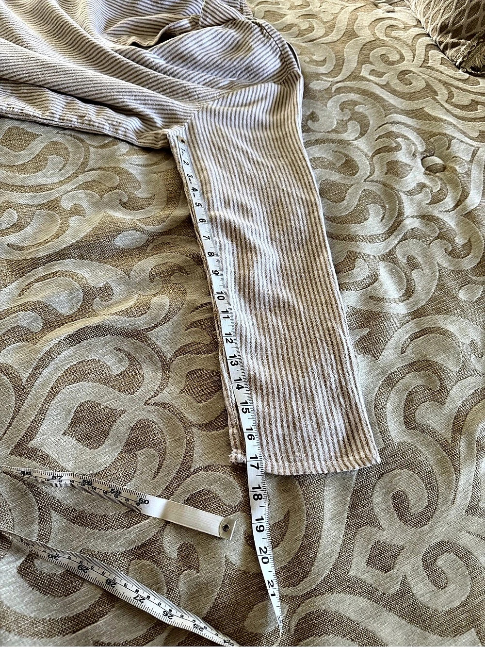 MICHAEL Michael Kors Linen Blend Striped Tunic Top Tan Cream L - Picture 8 of 11